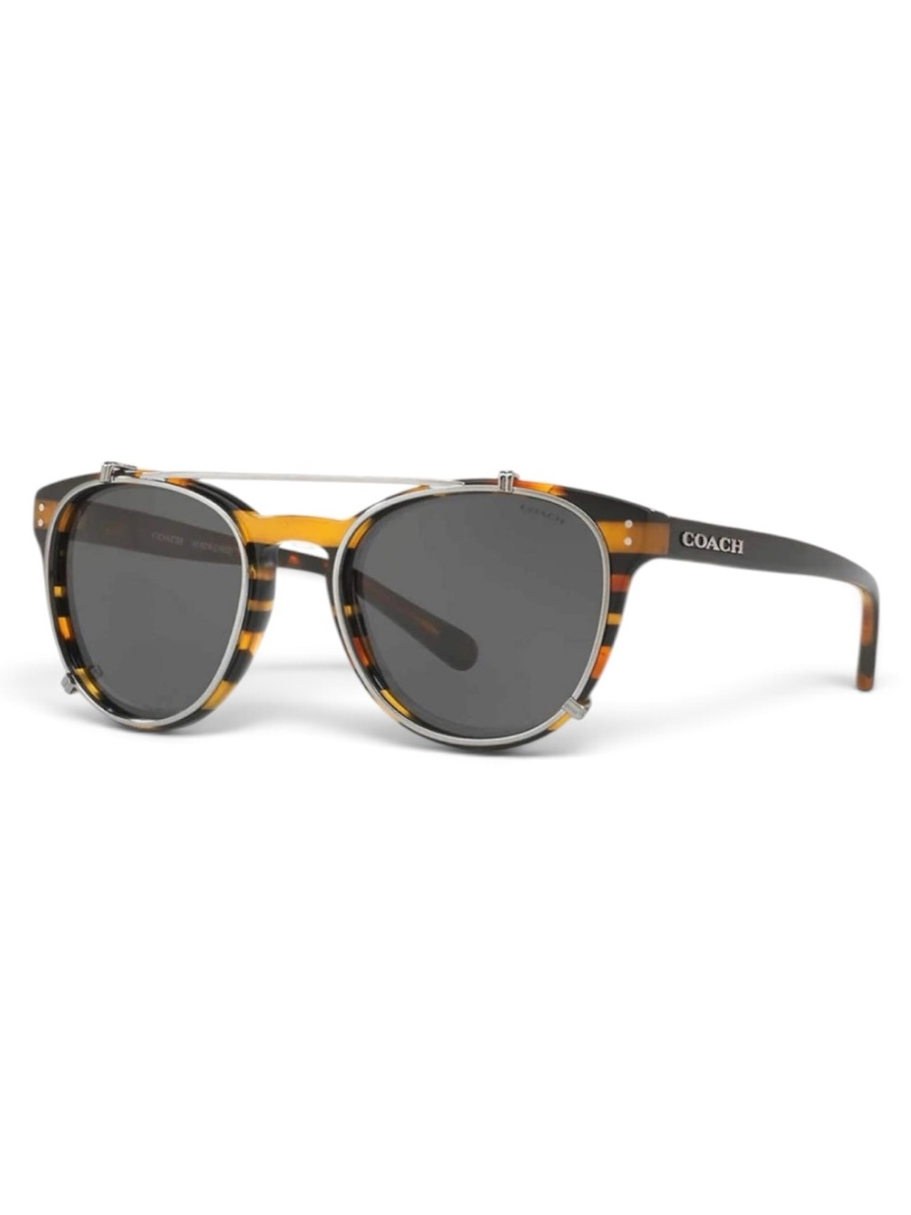 COACH HC8216 SUNGLASSES | BLACK AMBER GLITTER VARSITY | DARK GREY LENSES | 51MM
